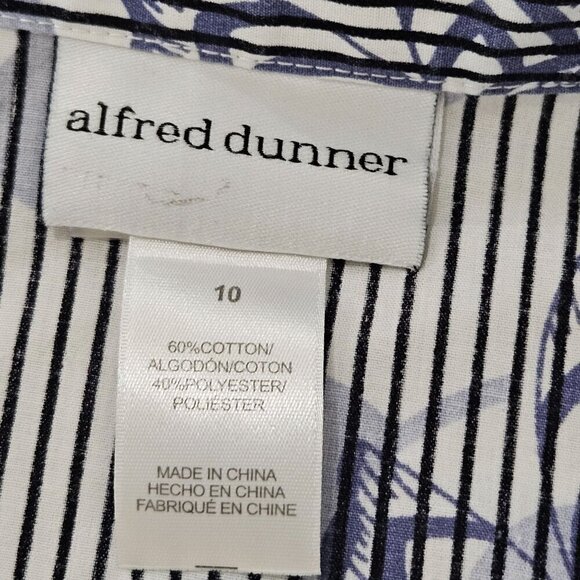 Alfred Dunner Button-Down Blue Sequin Striped Butterfly Poplin Shirt Size 10 - Picture 4 of 7